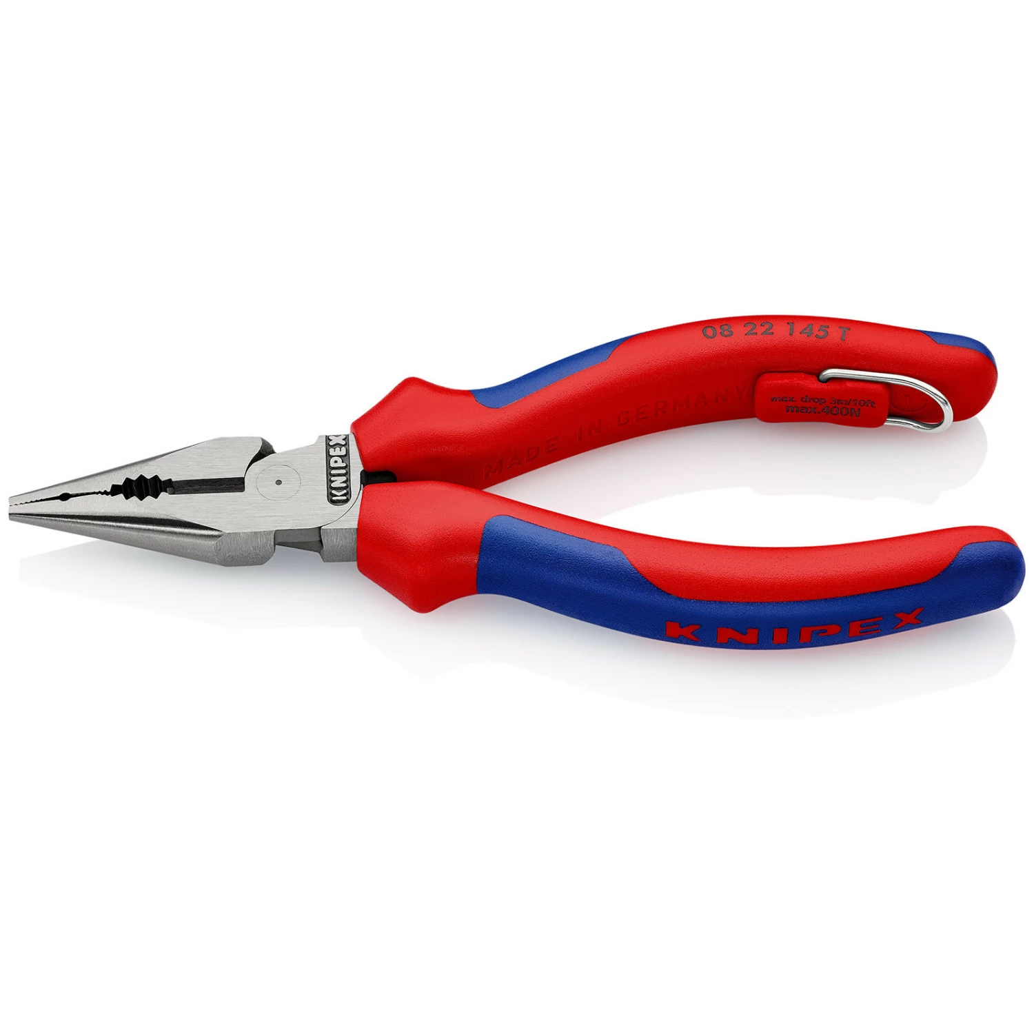 Knipex Spitzkombizange Mit Befestigungsöse Schwarz Atramentiert, Mit Mehrkomponenten-Hüllen, Mit Integrierter Befestigungsöse Zum Anbringen Einer Absturzsicherung 145 Mm - 0822145TBK 3 Knipex Spitzkombizange Mit Befestigungsöse Schwarz Atramentiert, Mit Mehrkomponenten-Hüllen, Mit Integrierter Befestigungsöse Zum Anbringen Einer Absturzsicherung 145 Mm - 0822145TBK