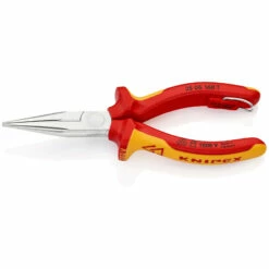 Knipex Flachrundzangemit Schneide/Befestigungsöse Verchromt, Isoliert Mit Mehrkomponenten-Hüllen, VDE-geprüft; Mit Integrierter Isolierter Befestigungsöse Zum Anbringen Einer Absturzsicherung 160 Mm - 2506160TBK