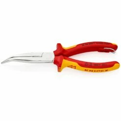 Knipex Flachrundzange Mit Schneide/Befestigungsöse Verchromt, Isoliert Mit Mehrkomponenten-Hüllen, VDE-geprüft; Mit Integrierter Isolierter Befestigungsöse Zum Anbringen Einer Absturzsicherung 200 Mm - 2626200TBK