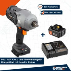 WS24 Akku-Drehschlagschrauber WDS 18 V 1/2" 1.600 NM / 1x 4,0 Ah Akku + Schnellladegerät -elektrische Bohrmaschine Geschäft akku drehschlagschrauber 100454 03 1