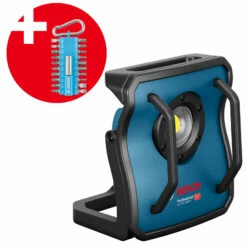 Bosch Akku-Lampe GLI 18V-4000 C Solo Inkl. Schrauberbit-Set 21tlg. Mit Snap-hook Hellblau