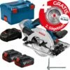 Bosch Akku-Handkreissäge GKS 18V-57 G / 2x 5,0 Ah Akku + Ladegerät + Extra Sägeblatt In L-Boxx