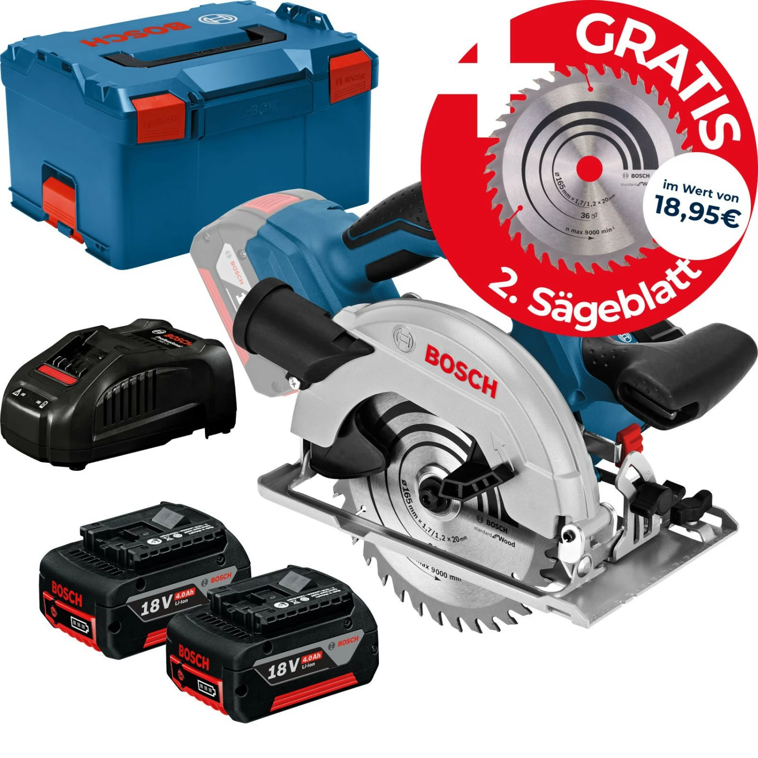 Bosch Akku-Kreissäge GKS 18V-57 G / 2x 4,0 Ah Akku + Ladegerät + Extra Sägeblatt In L-Boxx 3 Bosch Akku-Kreissäge GKS 18V-57 G / 2x 4,0 Ah Akku + Ladegerät + Extra Sägeblatt In L-Boxx