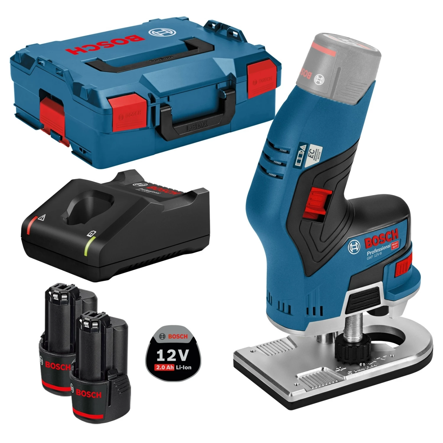 Bosch Akku-Kantenfräse GKF 12V-8 12 V / 2x 2,0 Ah Akku + Ladegerät In L-Boxx 3 Bosch Akku-Kantenfräse GKF 12V-8 12 V / 2x 2,0 Ah Akku + Ladegerät In L-Boxx