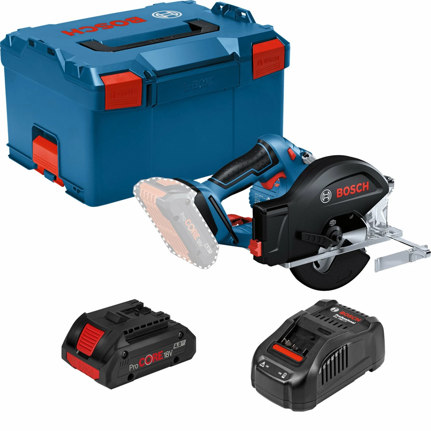 Bosch Akku-Kreissäge GKM 18V-50 / 1x 4,0 Ah ProCORE + GAL 1880 CV In L-Boxx 3 Bosch Akku-Kreissäge GKM 18V-50 / 1x 4,0 Ah ProCORE + GAL 1880 CV In L-Boxx