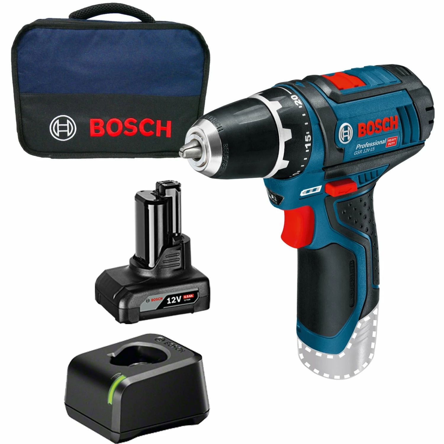 Bosch Akku-Bohrschrauber GSR 12V-15 / 1x 4,0 Ah Akku + Ladegerät Im Softbag 3 Bosch Akku-Bohrschrauber GSR 12V-15 / 1x 4,0 Ah Akku + Ladegerät Im Softbag