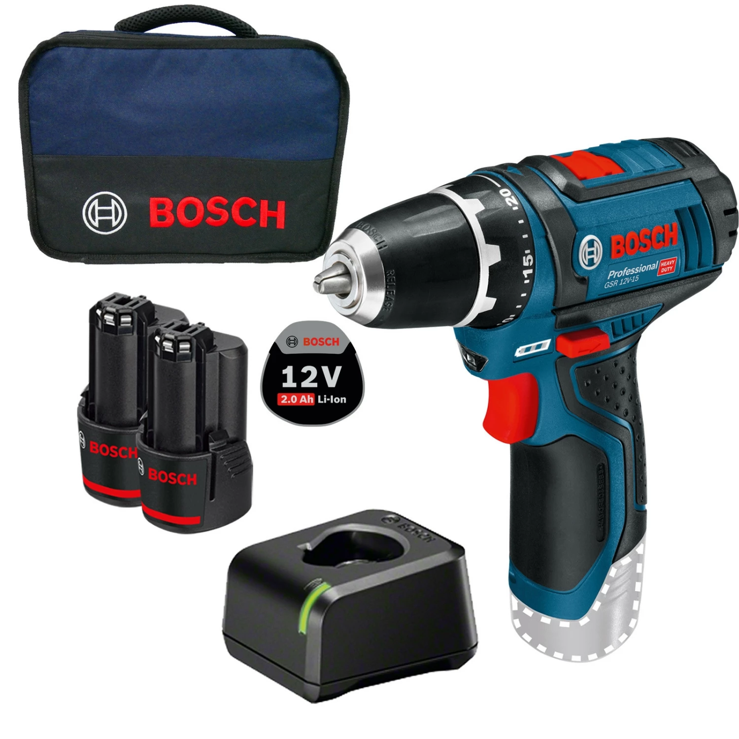 Bosch Akku-Bohrschrauber GSR 12V-15 / 2x 2,0 Ah Akku + Ladegerät Im Softbag 3 Bosch Akku-Bohrschrauber GSR 12V-15 / 2x 2,0 Ah Akku + Ladegerät Im Softbag