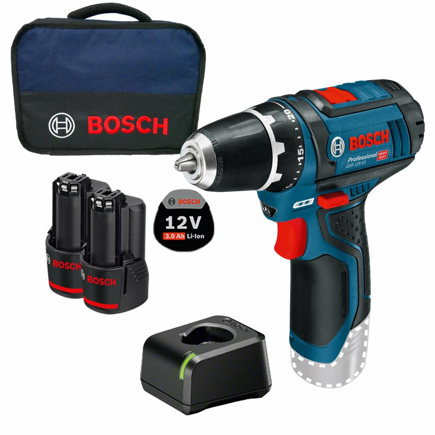 Bosch Akku-Bohrschrauber GSR 12V-15 / 2x 3,0 Ah Akku + Ladegerät Im Softbag 3 Bosch Akku-Bohrschrauber GSR 12V-15 / 2x 3,0 Ah Akku + Ladegerät Im Softbag