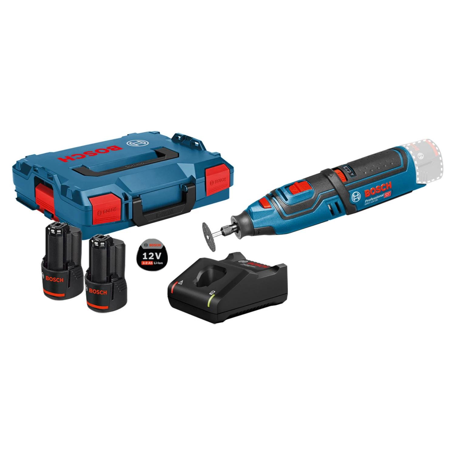 Bosch Akku-Rotationswerkzeug GRO 12V-35 / 2x 3,0 Ah Akku + Ladegerät In L-Boxx 3 Bosch Akku-Rotationswerkzeug GRO 12V-35 / 2x 3,0 Ah Akku + Ladegerät In L-Boxx