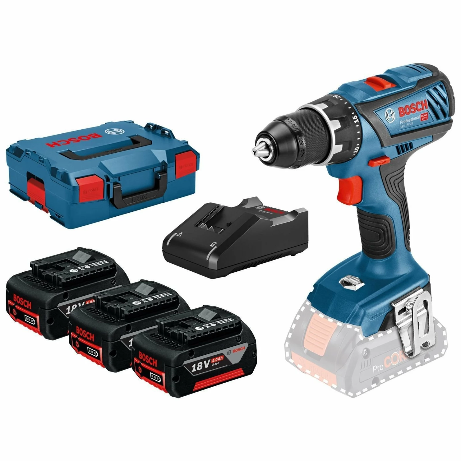 Bosch Akku-Bohrschrauber GSR 18V-28 / 3x 4,0 Ah Akku + Ladegerät In L-Boxx - 06019H4107 3 Bosch Akku-Bohrschrauber GSR 18V-28 / 3x 4,0 Ah Akku + Ladegerät In L-Boxx - 06019H4107