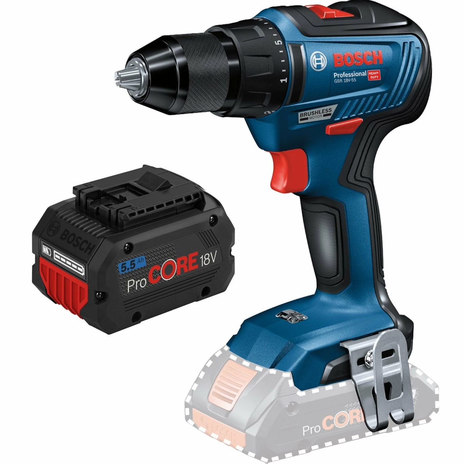 Bosch Akku-Bohrschrauber GSR 18V-55 / 1x 5,5 Ah ProCORE18VAkku 3 Bosch Akku-Bohrschrauber GSR 18V-55 / 1x 5,5 Ah ProCORE18VAkku