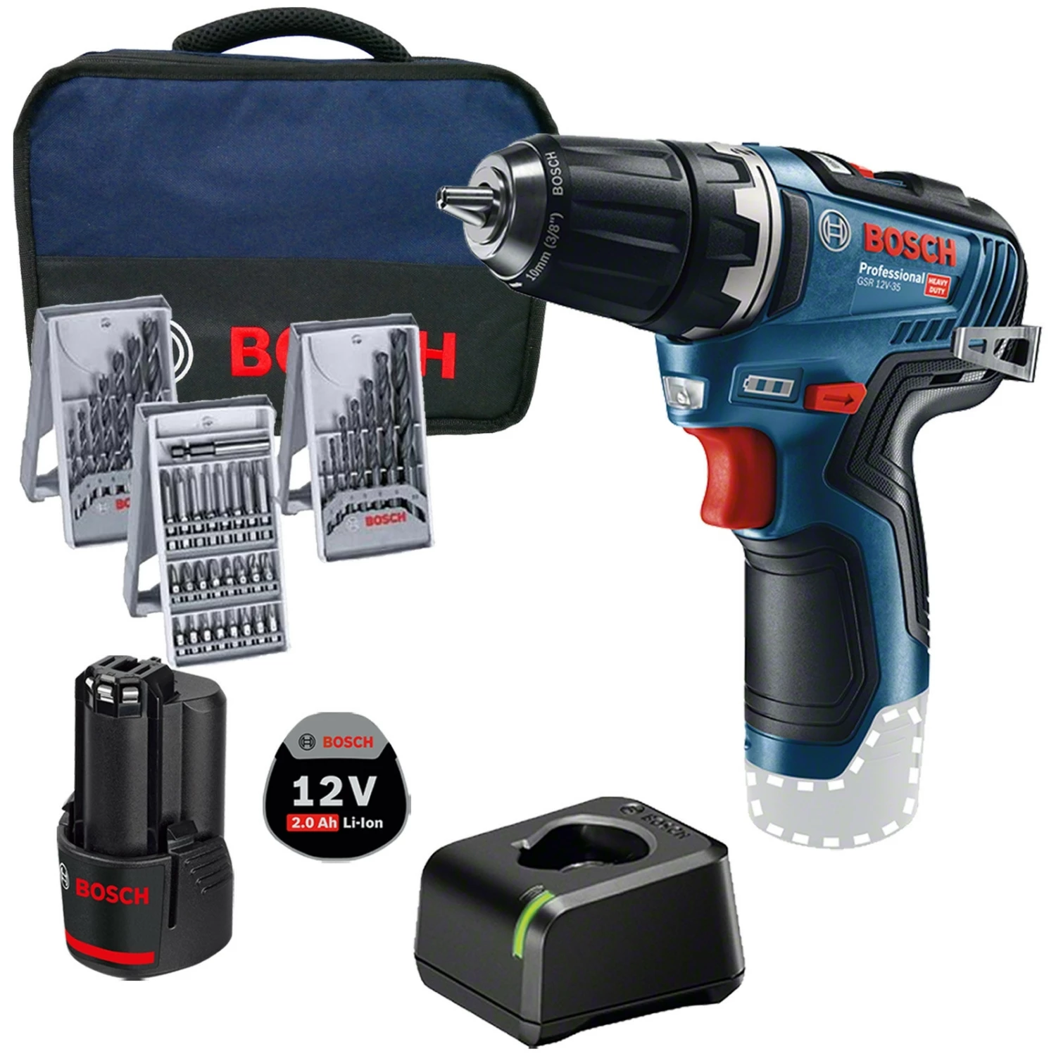 Bosch Akku-Bohrschrauber GSR 12V-35 12 V / 1x 2,0 Ah Akku + Ladegerät Im Softbag Inkl. Zubehör 3 Bosch Akku-Bohrschrauber GSR 12V-35 12 V / 1x 2,0 Ah Akku + Ladegerät Im Softbag Inkl. Zubehör
