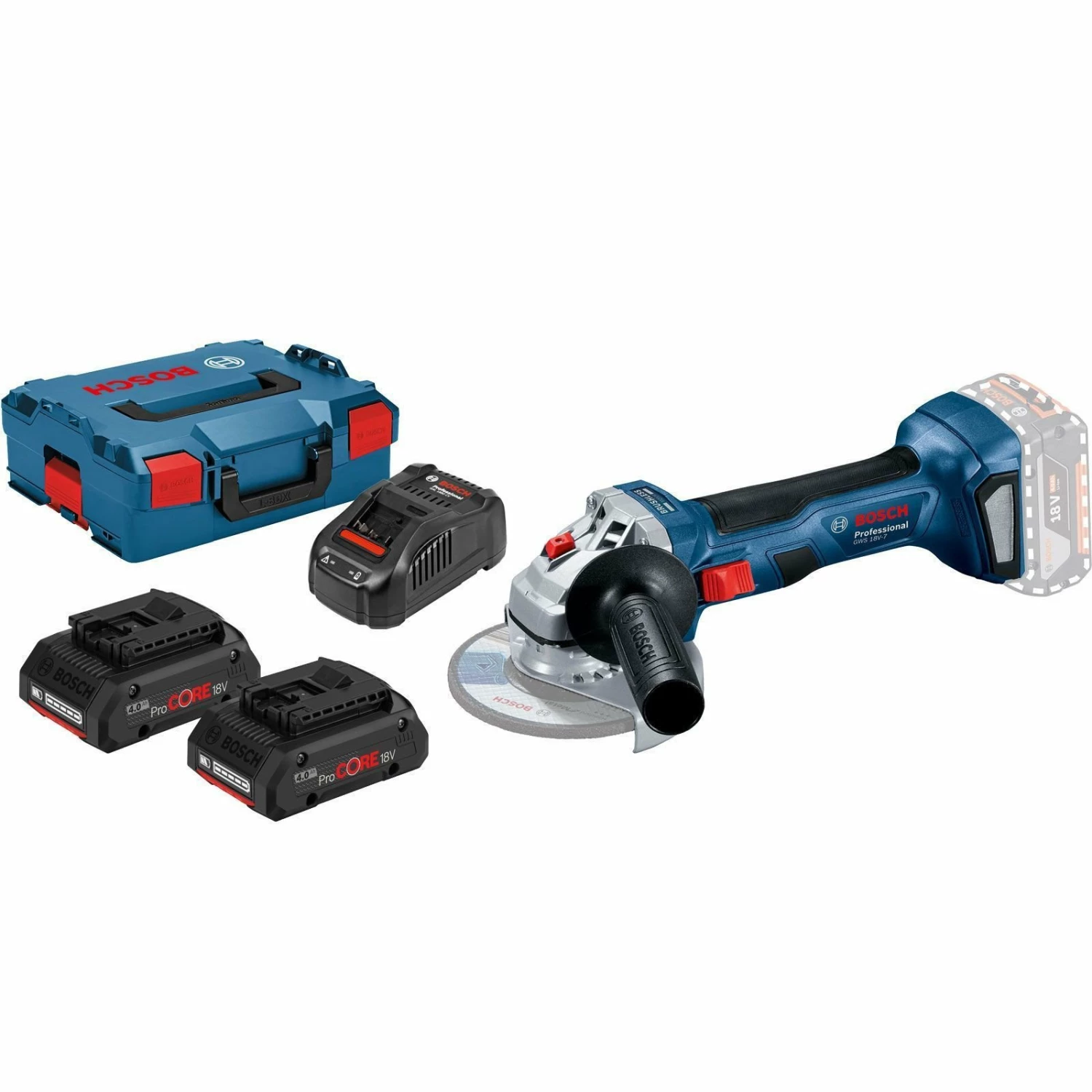 Bosch Akku-Winkelschleifer GWS 18V-7 125 Mm / 2x 4,0 Ah ProCORE18V Akku + Ladegerät In L-Boxx 3 Bosch Akku-Winkelschleifer GWS 18V-7 125 Mm / 2x 4,0 Ah ProCORE18V Akku + Ladegerät In L-Boxx