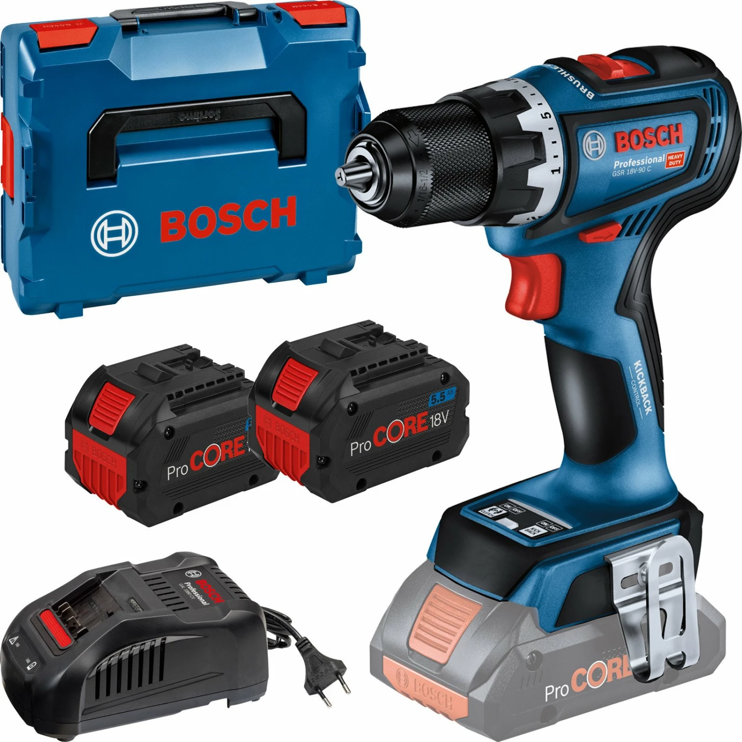 Bosch Akku-Bohrschrauber GSR 18V-90 C / 2x 5,5 Ah ProCORE Akku + Ladegerät In L-Boxx - 06019K6006-6 3 Bosch Akku-Bohrschrauber GSR 18V-90 C / 2x 5,5 Ah ProCORE Akku + Ladegerät In L-Boxx - 06019K6006-6