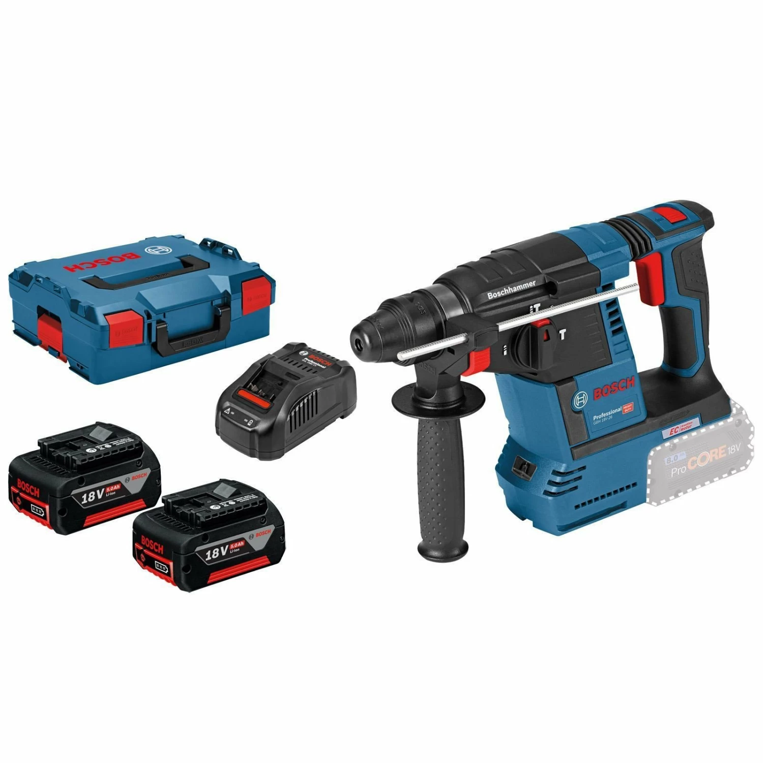 Bosch Akku-Bohrhammer GBH 18V-26 Mit SDS Plus / 2x 5,0 Ah Akku + Ladegerät In L-Boxx 3 Bosch Akku-Bohrhammer GBH 18V-26 Mit SDS Plus / 2x 5,0 Ah Akku + Ladegerät In L-Boxx