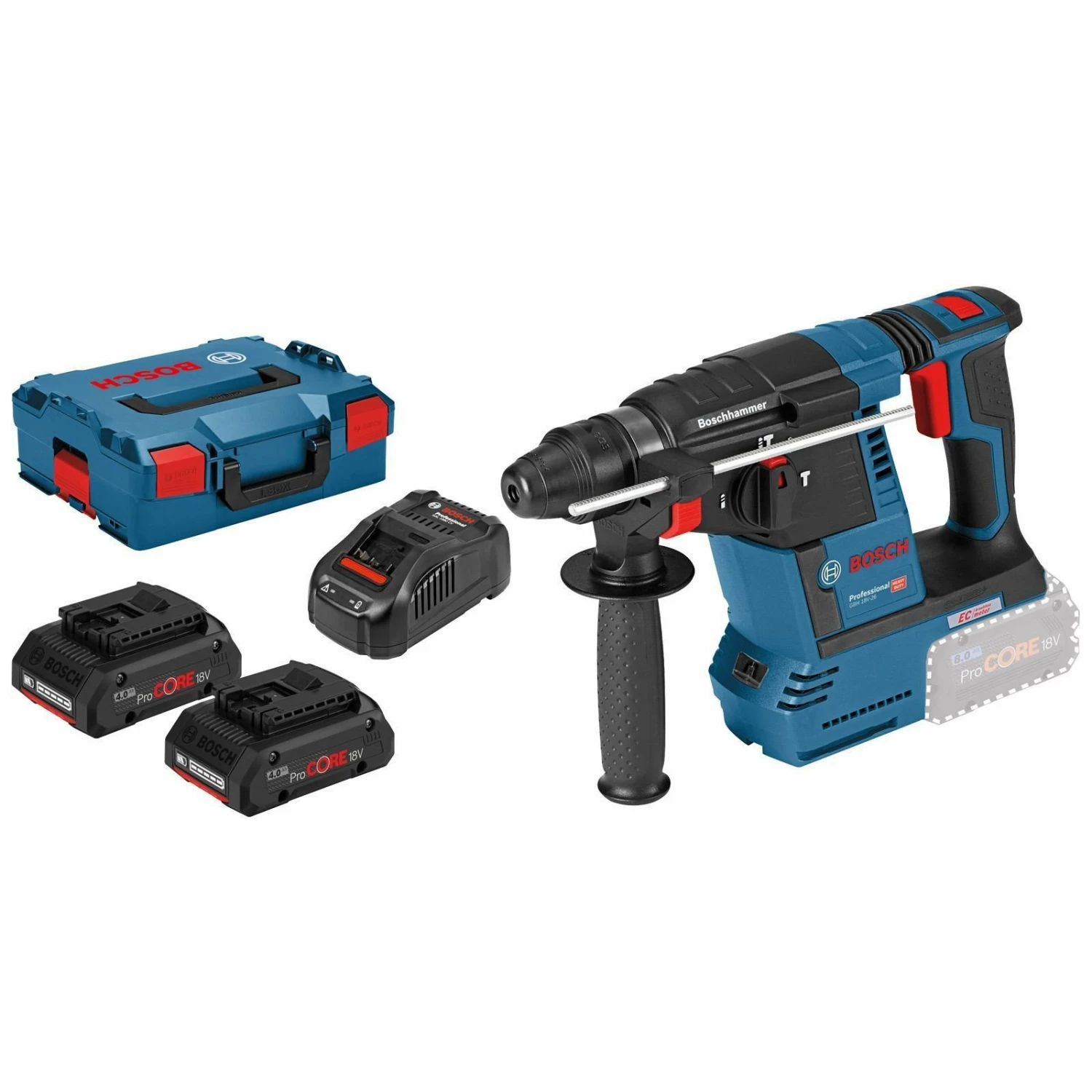 Bosch Akku-Bohrhammer GBH 18V-26 Mit SDS Plus / 2x 4,0 Ah ProCORE18V Akku + Ladegerät In L-Boxx 3 Bosch Akku-Bohrhammer GBH 18V-26 Mit SDS Plus / 2x 4,0 Ah ProCORE18V Akku + Ladegerät In L-Boxx