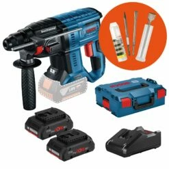 Bosch Akku-Bohrhammer GBH 18V-21 Mit SDS Plus / 2x 4,0 Ah ProCORE18V Akku + Ladegerät Inkl. Meißel-Set 3tlg. In L-Boxx