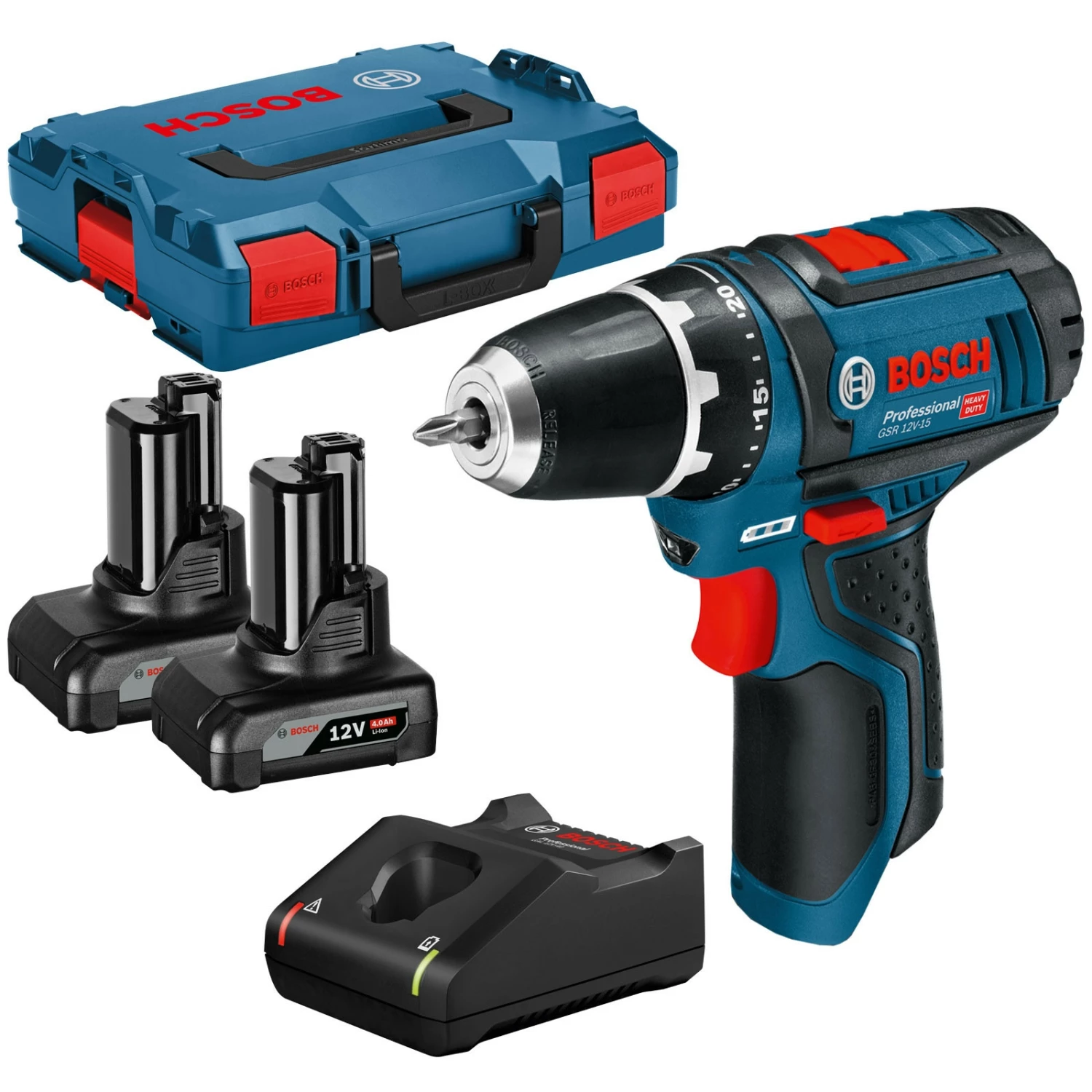 Bosch Akku-Bohrschrauber GSR 12V-15 / 2x 4,0 Ah Akku + Ladegerät In L-Boxx 3 Bosch Akku-Bohrschrauber GSR 12V-15 / 2x 4,0 Ah Akku + Ladegerät In L-Boxx