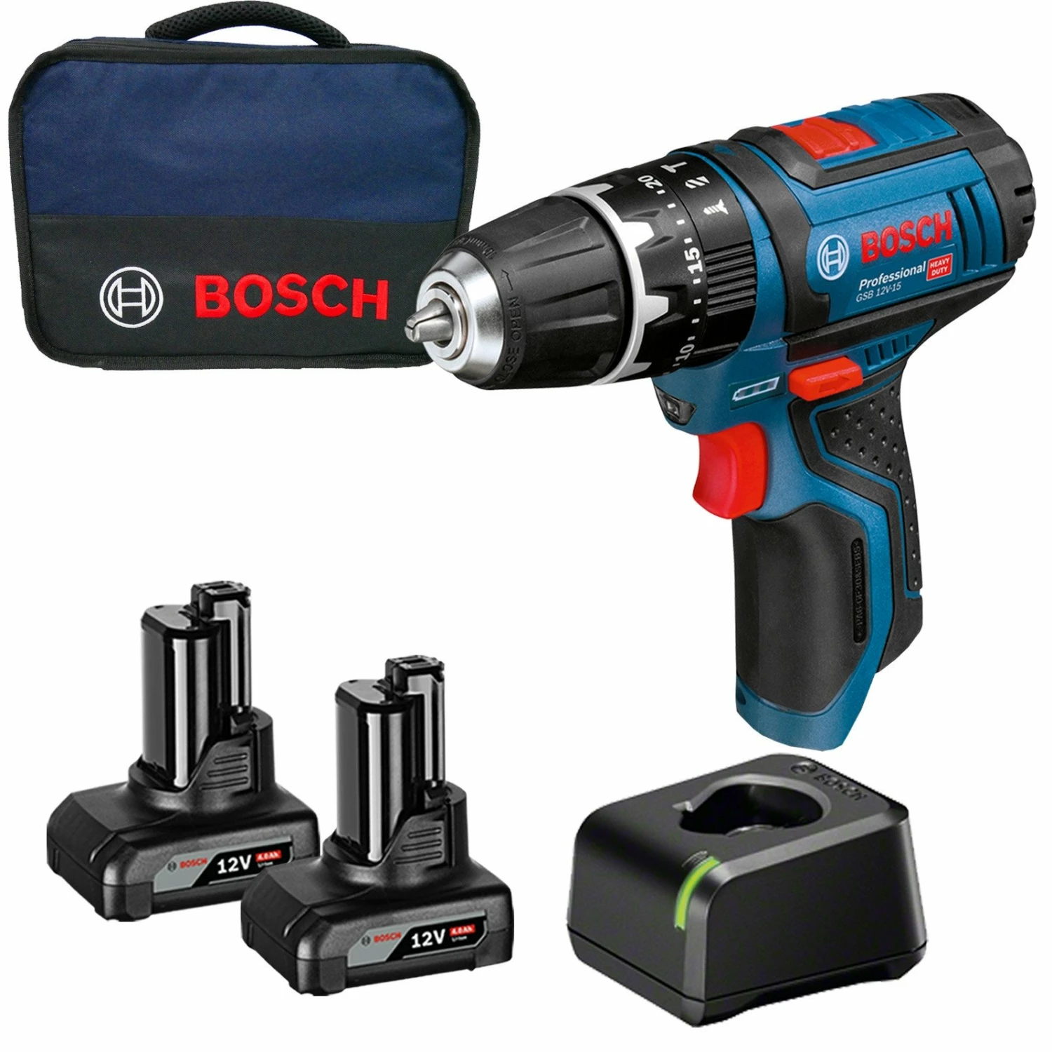 Bosch Akku-Schlagbohrschrauber GSB 12V-15 Professional 12 V / 2x 4,0 Ah Akku + Ladegerät Im Softbag 3 Bosch Akku-Schlagbohrschrauber GSB 12V-15 Professional 12 V / 2x 4,0 Ah Akku + Ladegerät Im Softbag
