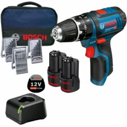 Bosch Akku-Schlagbohrschrauber GSB 12V-15 Professional 12 V / 2x 3,0 Ah Akku + Ladegerät Inkl. Zubehör Im Softbag