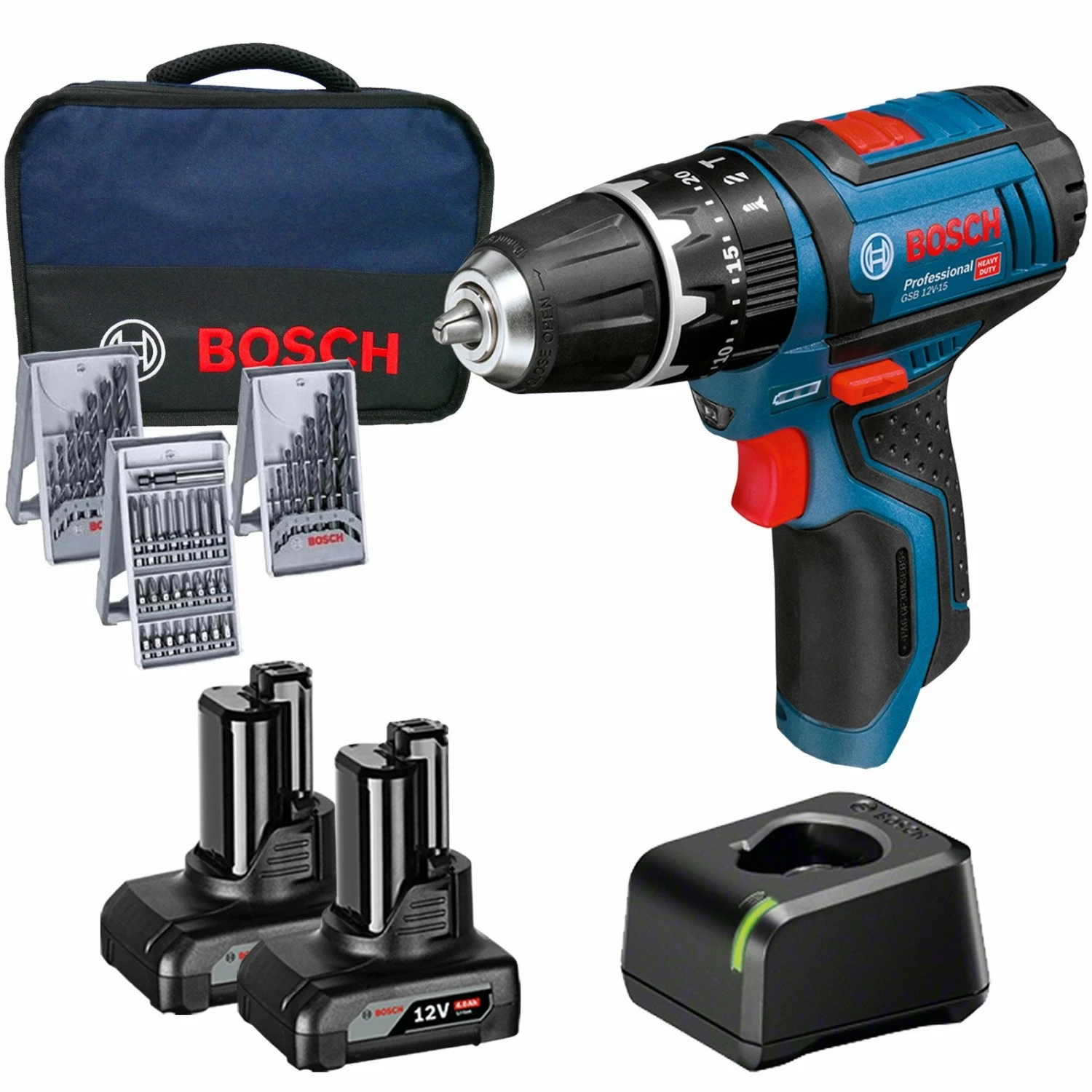 Bosch Akku-Schlagbohrschrauber GSB 12V-15 Professional 12 V / 2x 4,0 Ah Akku + Ladegerät Inkl. Zubehör Im Softbag 3 Bosch Akku-Schlagbohrschrauber GSB 12V-15 Professional 12 V / 2x 4,0 Ah Akku + Ladegerät Inkl. Zubehör Im Softbag