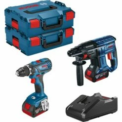 Bosch 18V-Set: Akku-Bohrschrauber GSR 18V-28 + Akku-Bohrhammer GBH 18V-21 / 2x 4,0 Ah Akku + Ladegerät Inkl. 2x L-Boxx - 0615990M0R