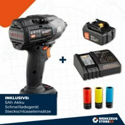 WS24 Akku-Drehschlagschrauber WDS 18V 1/2" 1.600 NM / 1x 5,0 Ah Akku + Schnellladegerät Inkl. Steckschlüsseleinsätze -elektrische Bohrmaschine Geschäft drehschlagschrauber ladeger t steckschl sse akku 100454 06 3