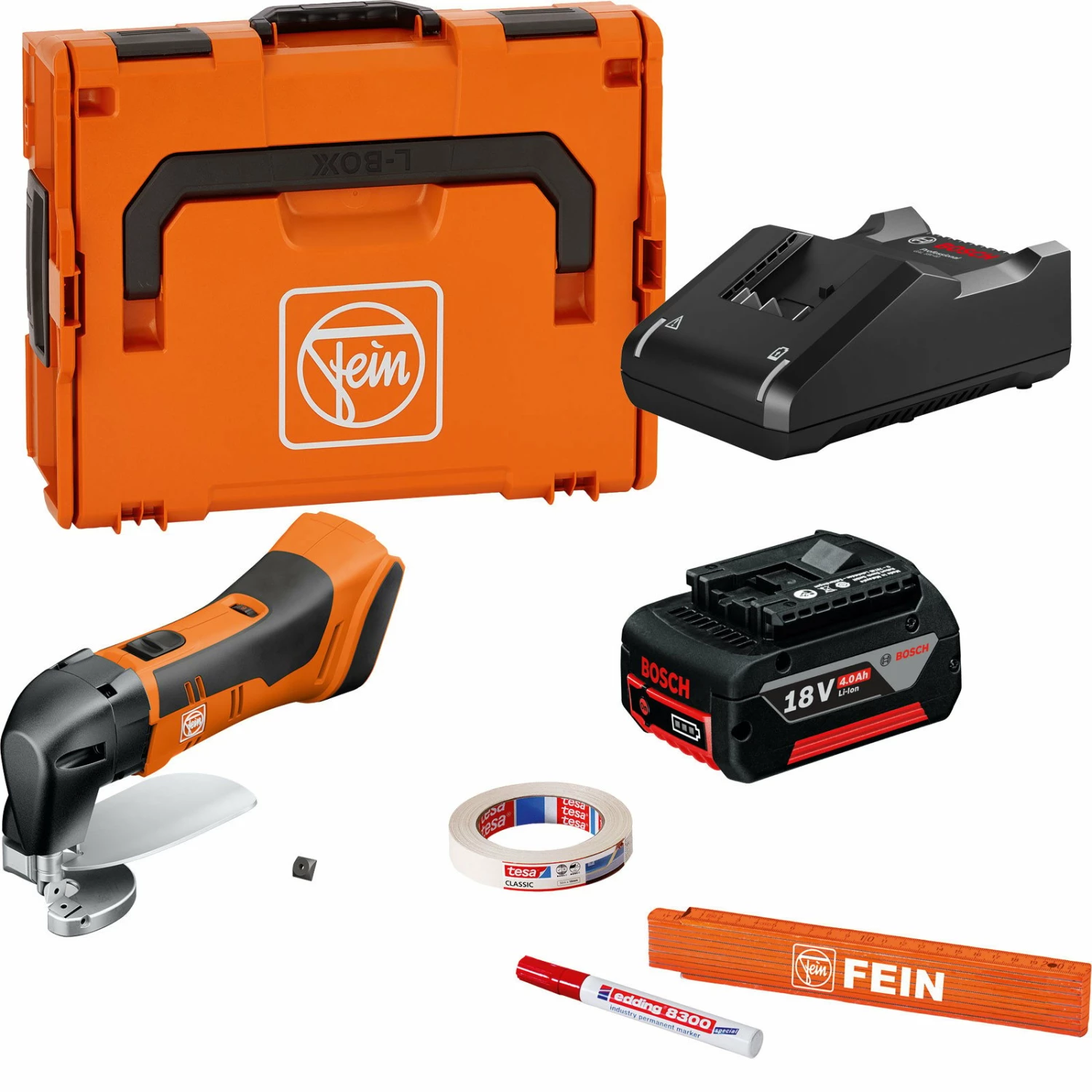 Fein Akku-Blechschere Bis 1,6 Mm ABLS 18 1.6 E AS / 1x 4,0 Ah Akku + Ladegerät In L-Boxx 3 Fein Akku-Blechschere Bis 1,6 Mm ABLS 18 1.6 E AS / 1x 4,0 Ah Akku + Ladegerät In L-Boxx