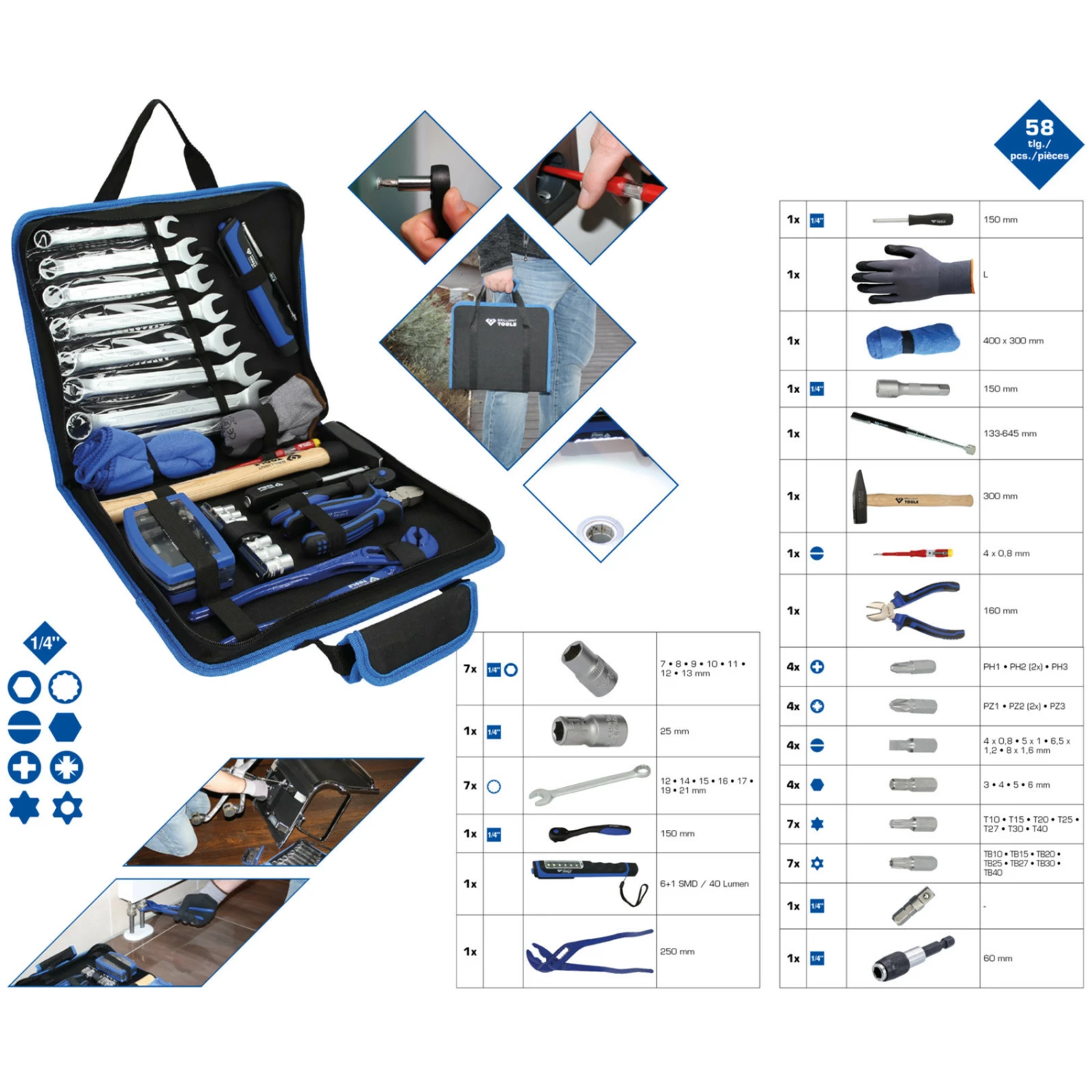 BRILLIANT TOOLS Universal-Werkzeug-Satz 58tlg. In Nylontasche 4 BRILLIANT TOOLS Universal-Werkzeug-Satz 58tlg. In Nylontasche – Bild 2