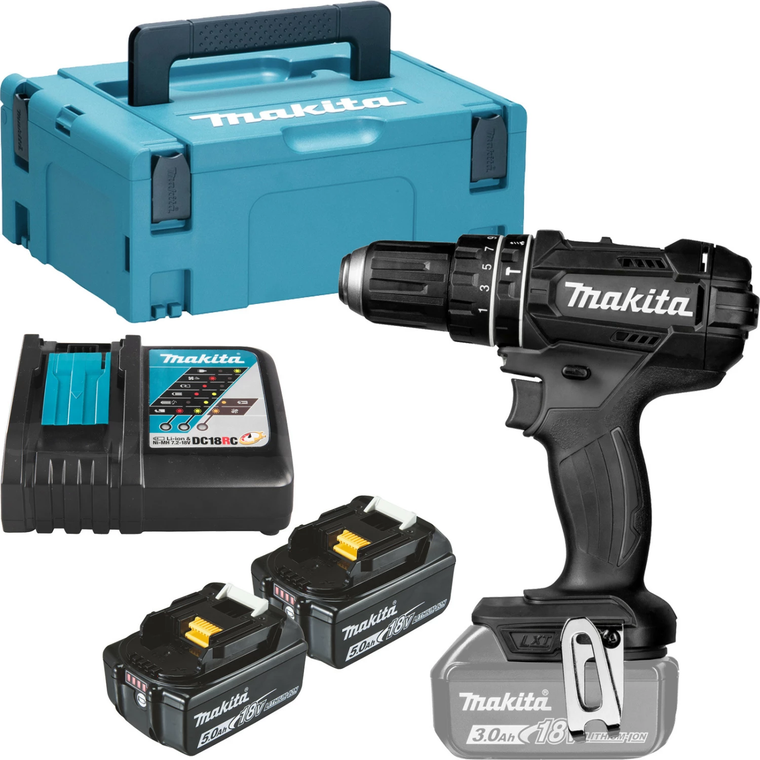 Makita DHP482BRTJ Akku-Schlagbohrschrauber Sonderfarbe Schwarz 18 V / 2x 5,0 Ah Akku + Ladegerät Im Makpac 3 Makita DHP482BRTJ Akku-Schlagbohrschrauber Sonderfarbe Schwarz 18 V / 2x 5,0 Ah Akku + Ladegerät Im Makpac